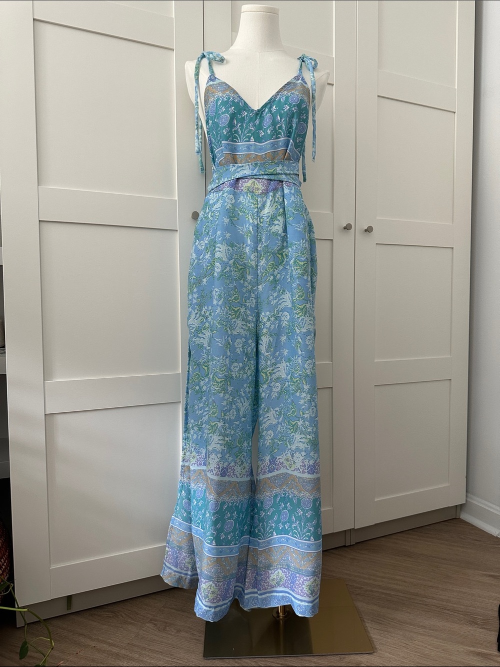 Free People Blue Floral Tie-Shoulder Maxi Dress